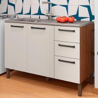 Balcao Para Pia 3 Portas 2 Gavetas 120 Cm Mad Versalhes Ktp Nogueira Off White - 2