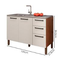 Balcao Para Pia 3 Portas 2 Gavetas 120 Cm Mad Versalhes Ktp Nogueira Off White - 3