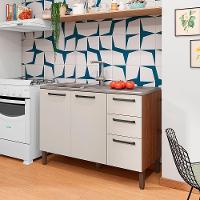 Balcao Para Pia 3 Portas 2 Gavetas 120 Cm Mad Versalhes Ktp Nogueira Off White - 8