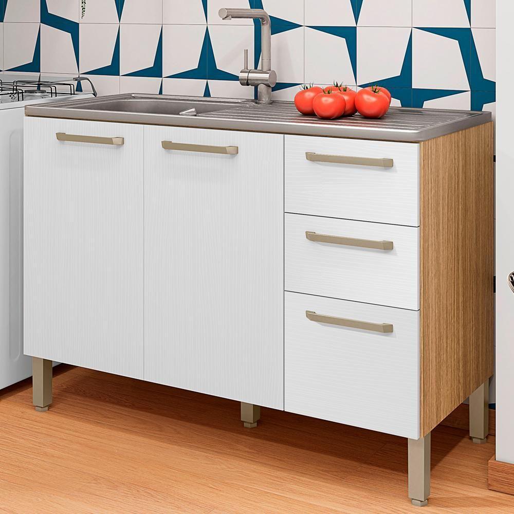 Balcao Para Pia 3 Portas 2 Gavetas 120 Cm Mad Versalhes Ktp Freijo Supremo - 2