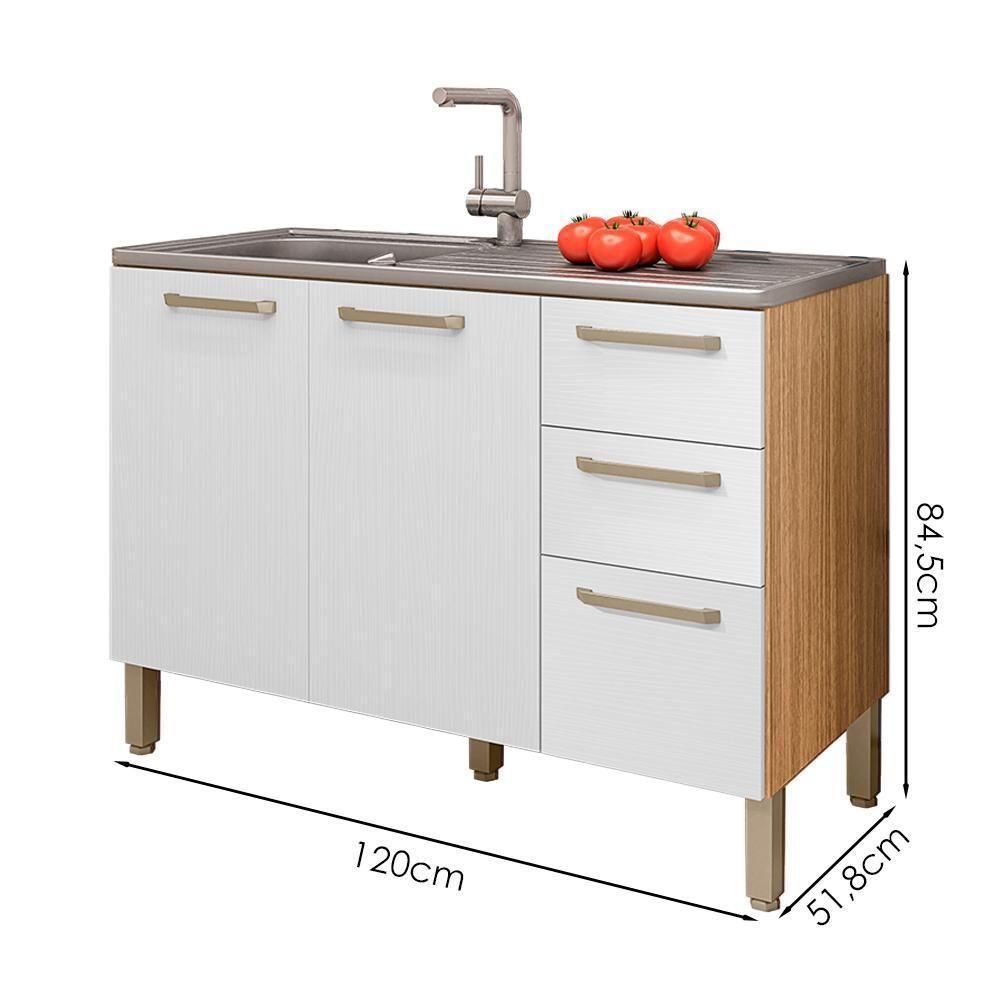 Balcao Para Pia 3 Portas 2 Gavetas 120 Cm Mad Versalhes Ktp Freijo Supremo - 3