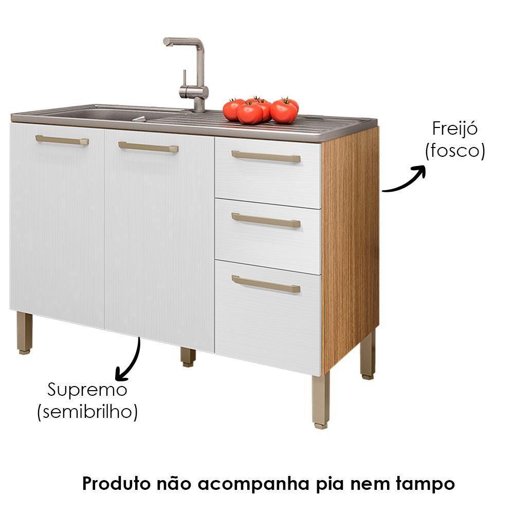 Balcao Para Pia 3 Portas 2 Gavetas 120 Cm Mad Versalhes Ktp Freijo Supremo - 4