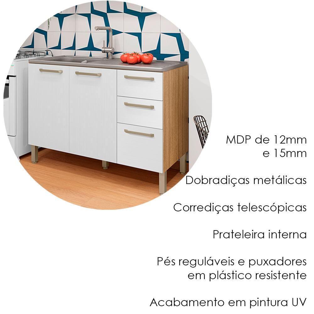 Balcao Para Pia 3 Portas 2 Gavetas 120 Cm Mad Versalhes Ktp Freijo Supremo - 5
