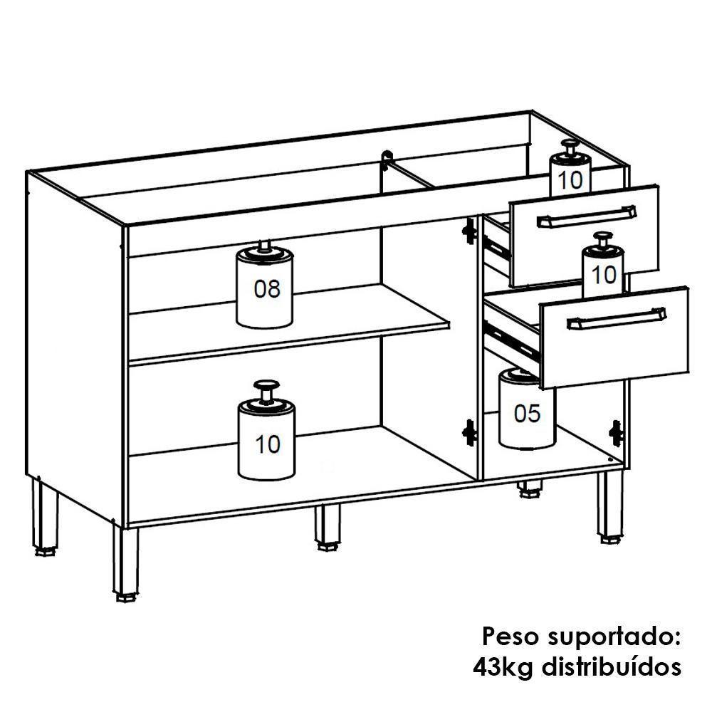 Balcao Para Pia 3 Portas 2 Gavetas 120 Cm Mad Versalhes Ktp Freijo Supremo - 6