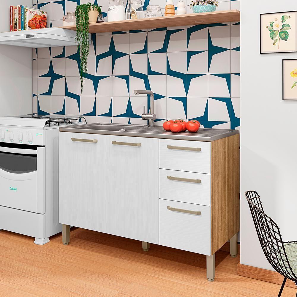 Balcao Para Pia 3 Portas 2 Gavetas 120 Cm Mad Versalhes Ktp Freijo Supremo - 8