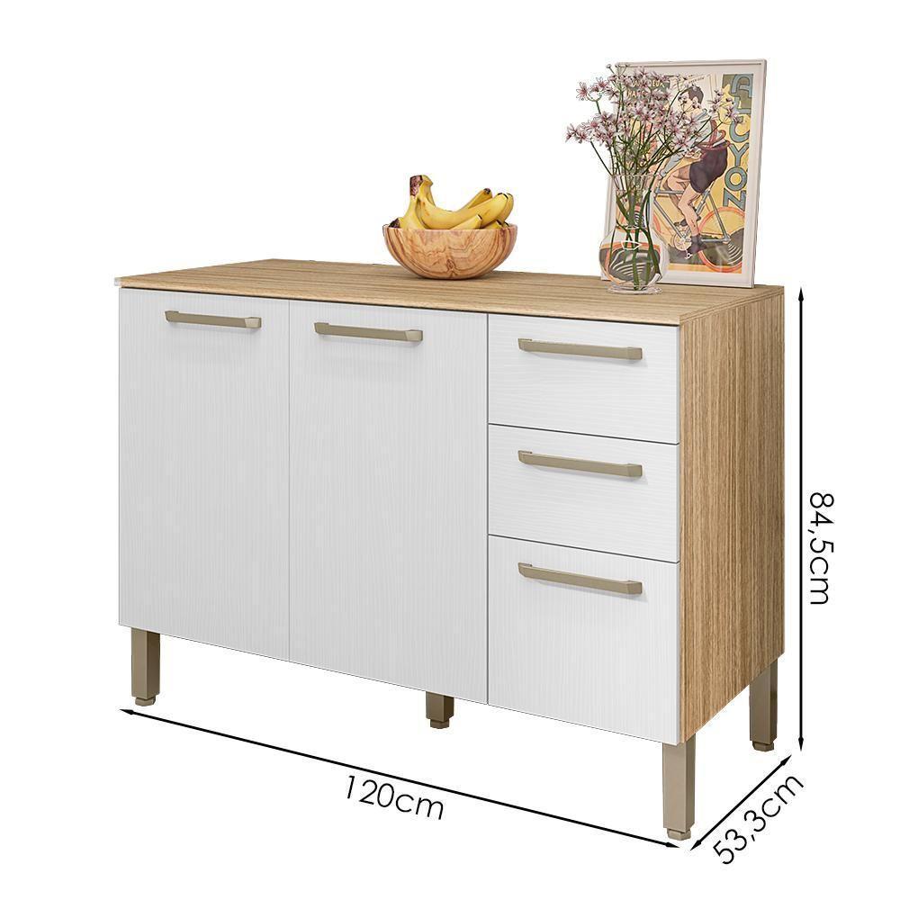 Balcao Com Tampo 3 Portas 2 Gavetas 120 Cm Mad Versalhes Ktp Freijo Supremo - 2