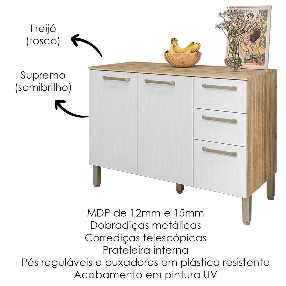 Balcao Com Tampo 3 Portas 2 Gavetas 120 Cm Mad Versalhes Ktp Freijo Supremo - 3