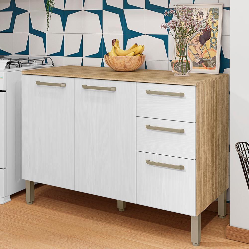 Balcao Com Tampo 3 Portas 2 Gavetas 120 Cm Mad Versalhes Ktp Freijo Supremo - 4