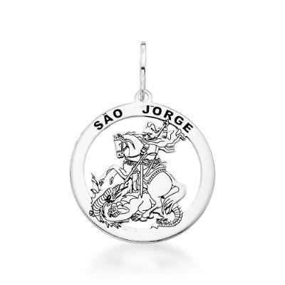 Pingente Unissex Em Prata 925 Com São Jorge Gravado A Laser