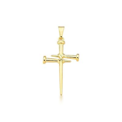 Pingente Crucifixo Com Pregos Entrelaçados Banhado A Ouro 18k