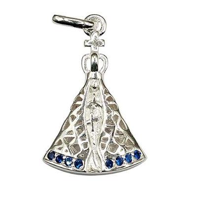 Pingente Nossa Senhora Aparecida Detalhe Azul Prata 925
