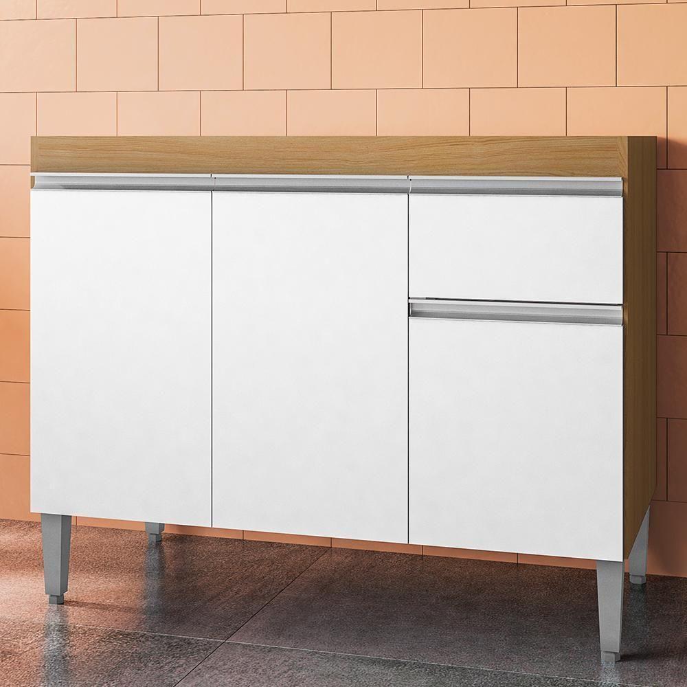 Balcão Pia Tatiane 118cm 3 Portas Amêndoa-branco Sem Tampo Ajl Móveis Amêndoa-branco - 2