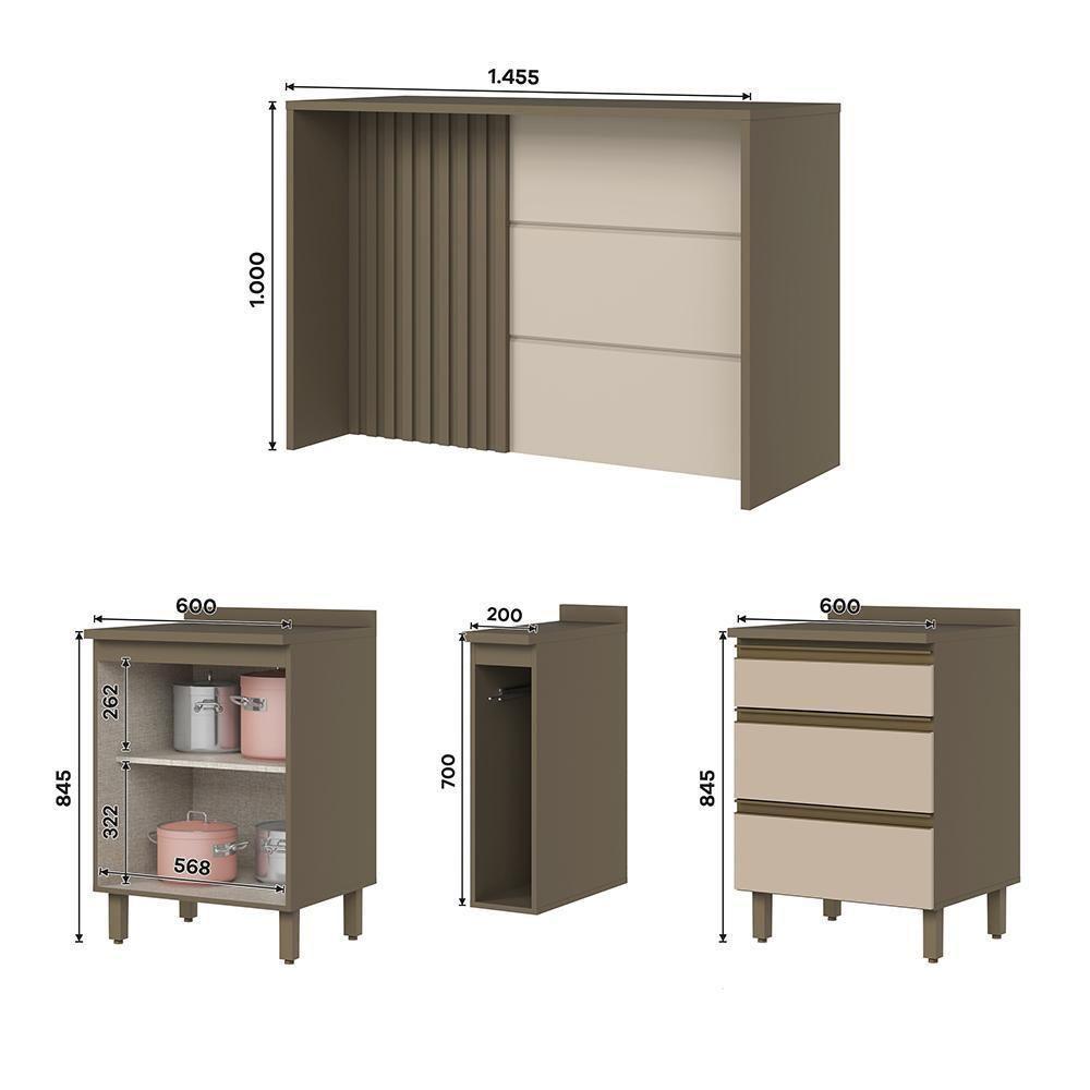 Kit Ilha Gourmet Connect Com Balcões 60cm E Porta Toalha Duna-cristal Móveis Henn Duna-cristal - 7