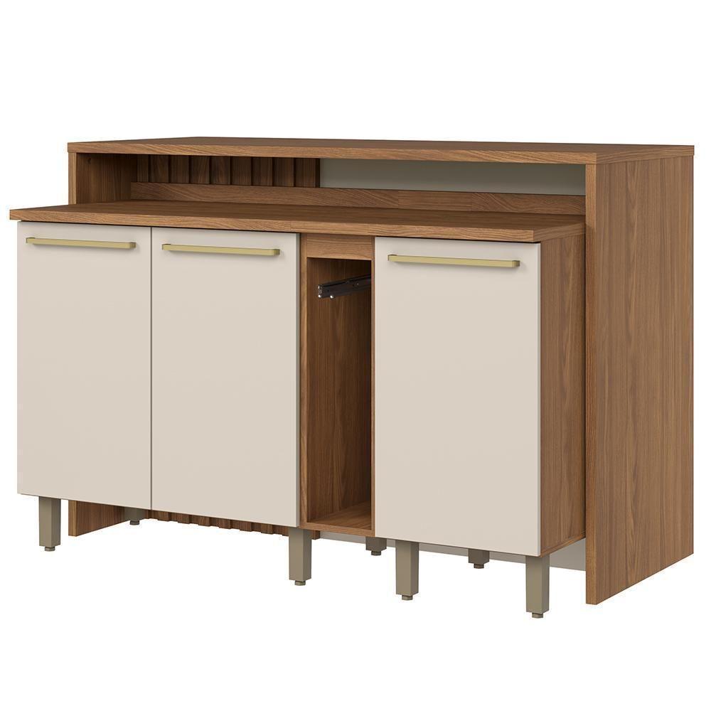 Kit Ilha Gourmet Com Balcões 80cm, 40cm E Porta Toalha Requinte Nature-areia Móveis Henn Nature-areia - 1