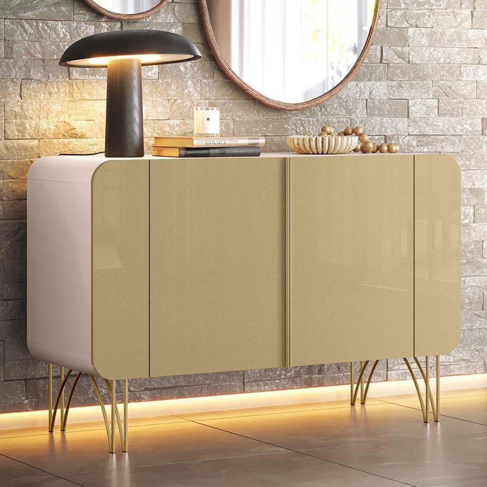Balcão Buffet Benvenuto 2 Portas Off White-champanhe Hb Móveis Off White-champanhe - 2
