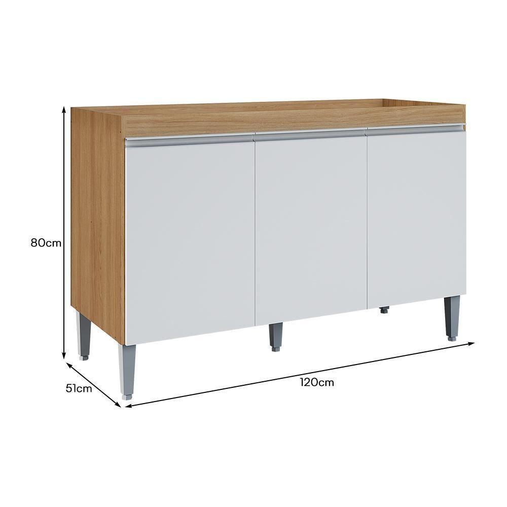 Balcão Pia Manu 120cm 3 Portas Amêndoa-branco Sem Tampo Ajl Móveis Amêndoa-branco - 4