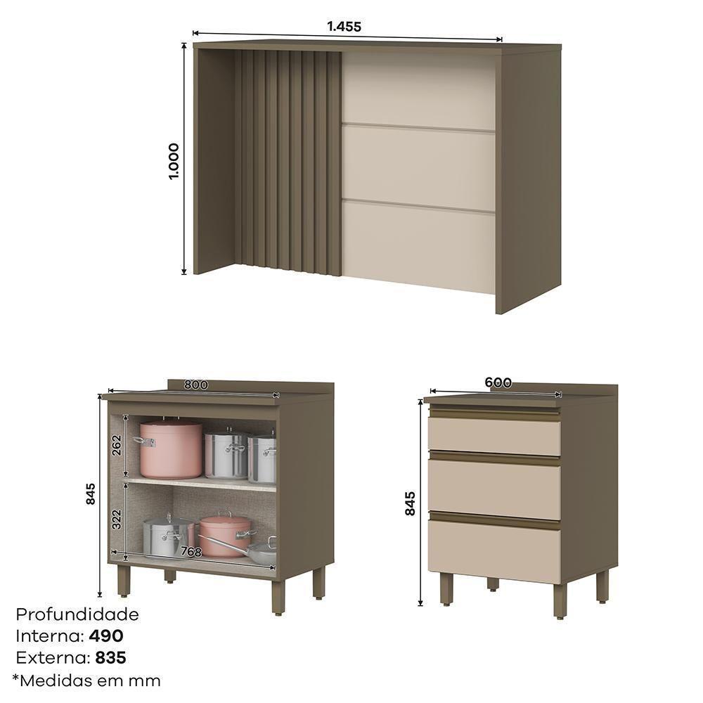 Kit Ilha Gourmet Connect Com Balcões 80cm E 60cm Duna-cristal Móveis Henn Duna-cristal - 7