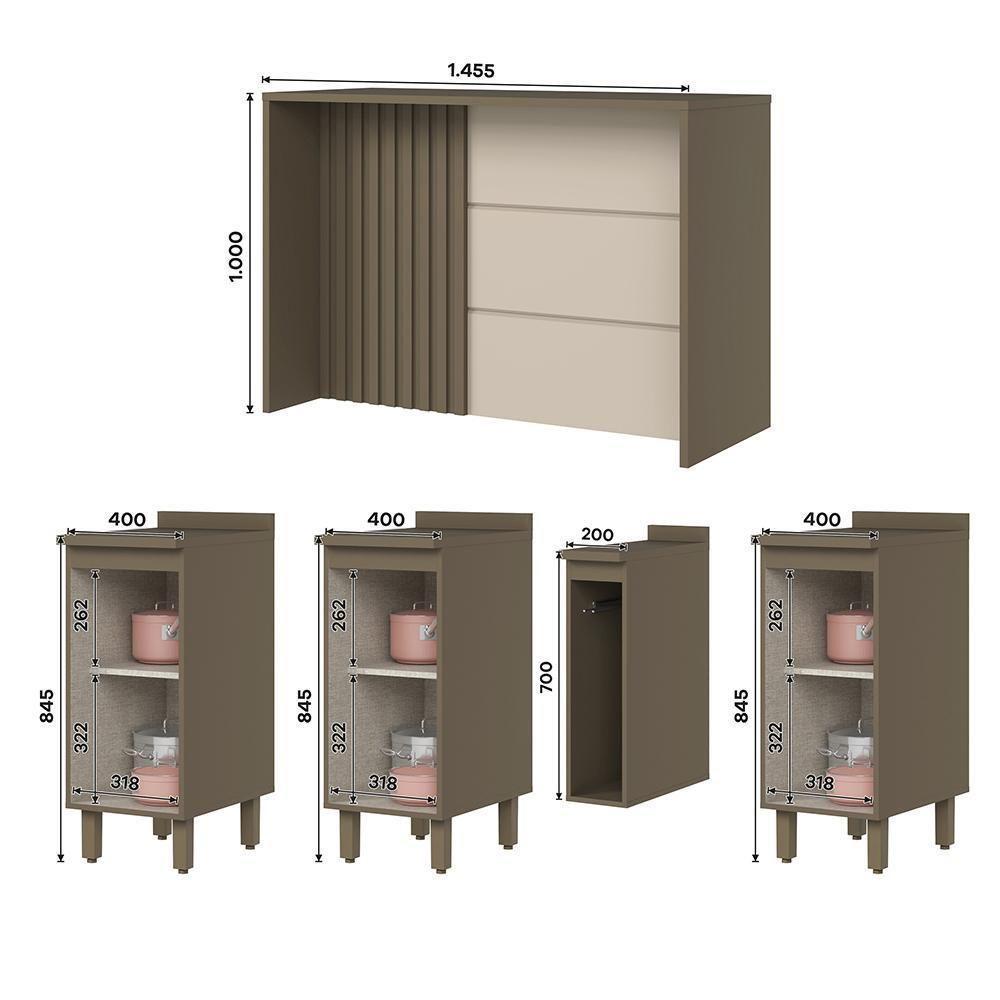 Kit Ilha Gourmet Connect Com Balcões 40cm E Porta Toalha Duna-cristal Móveis Henn Duna-cristal - 7