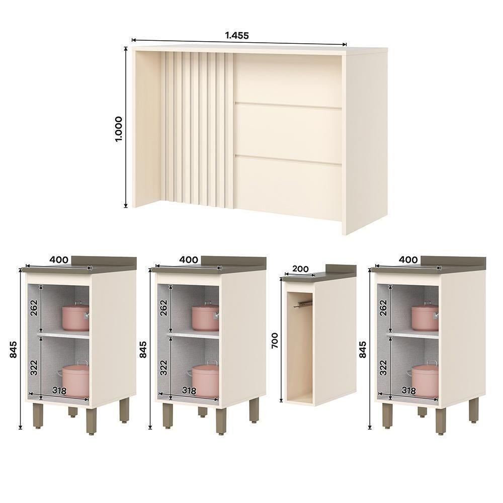 Kit Ilha Gourmet Connect Com Balcões 40cm E Porta Toalha Off White Móveis Henn Off White - 5