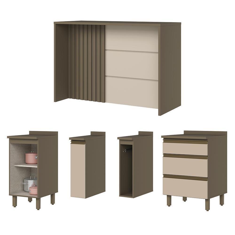 Kit Ilha Gourmet Connect Com Balcões 60cm, 40cm, Porta Toalha E Condimentos Duna-cristal Móveis Henn Duna-cristal - 6