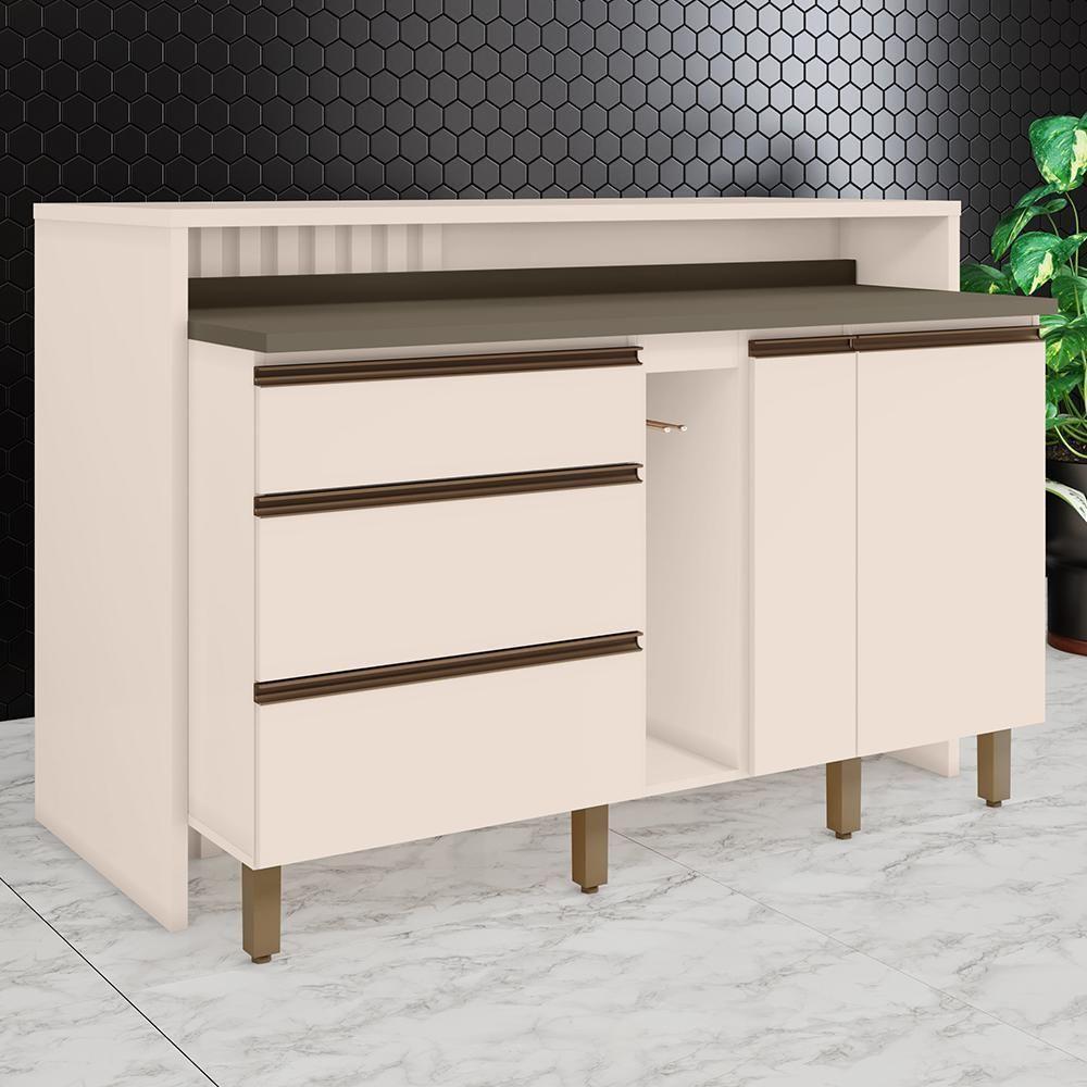 Kit Ilha Gourmet Connect Com Balcões 60cm, 40cm, Porta Toalha E Condimentos Off White Móveis Henn Off White - 2