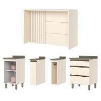 Kit Ilha Gourmet Connect Com Balcões 60cm, 40cm, Porta Toalha E Condimentos Off White Móveis Henn Off White - 5