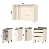 Kit Ilha Gourmet Connect Com Balcões 60cm, 40cm, Porta Toalha E Condimentos Off White Móveis Henn Off White - 6