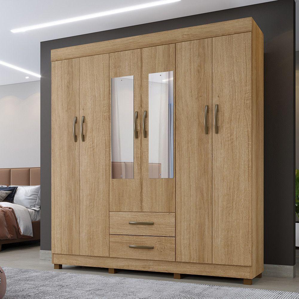 Roupeiro Copacabana Canela 6 Portas Com Espelho Benetil Móveis Canela - 1