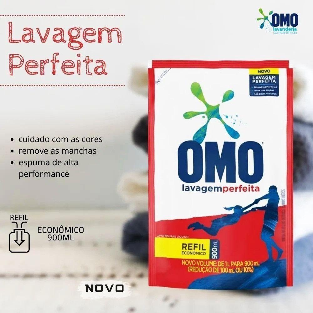 Lava Roupa Omo Sabão Líquido Refil Lavagem Perfeita 900ml - 7