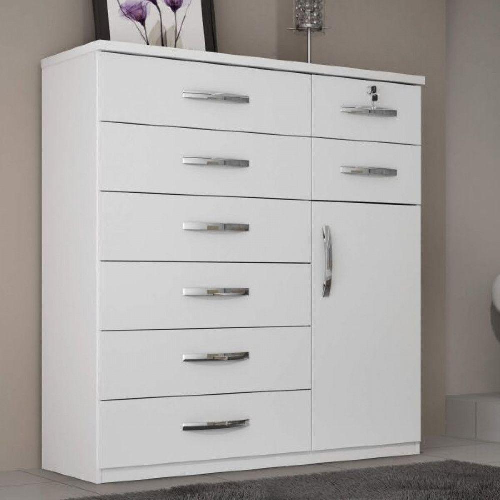 Cômoda Vitoria Plus No Branco Com Chave 1 Porta 8 Gavetas Benetil Móveis - 1