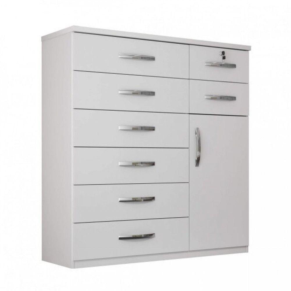 Cômoda Vitoria Plus No Branco Com Chave 1 Porta 8 Gavetas Benetil Móveis - 3