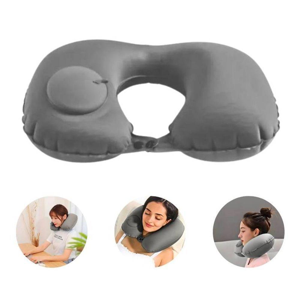 Travesseiro Cinza Almofada De Pescoço Inflável E Portátil - 3