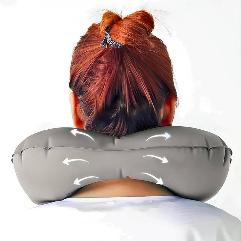 Travesseiro Cinza Almofada De Pescoço Inflável E Portátil - 5