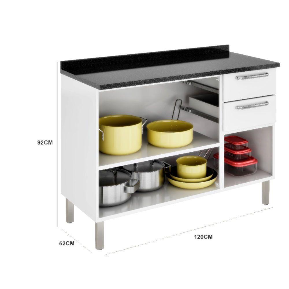 Balcão Tarsila Com Tampo 3 Portas 2 Gavetas Ig3g2-120 Itatiaia Branco - 4