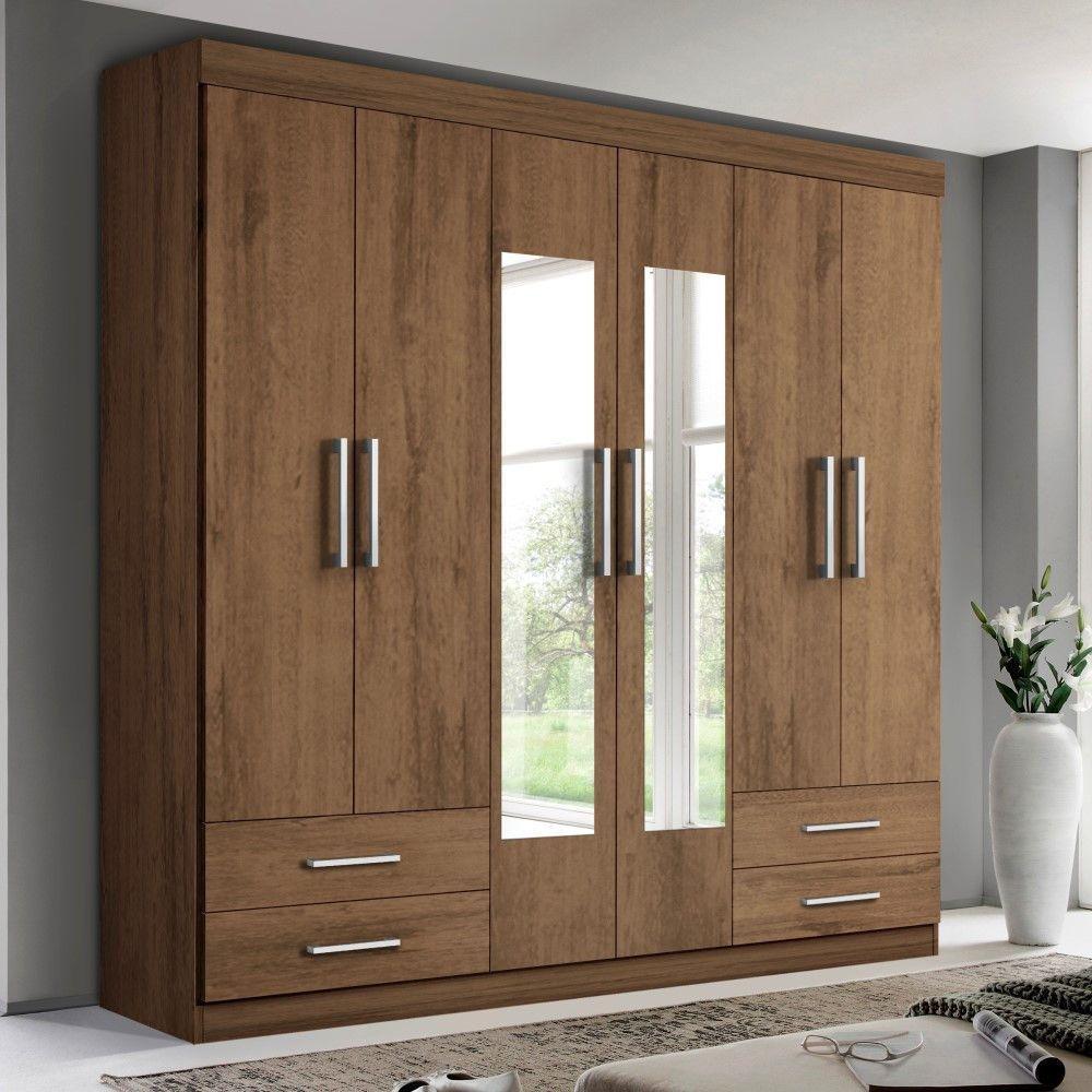 Guarda Roupa Casal Galaxy Freijó 6 Portas 4 Gavetas 2 Espelhos Minastex - 1