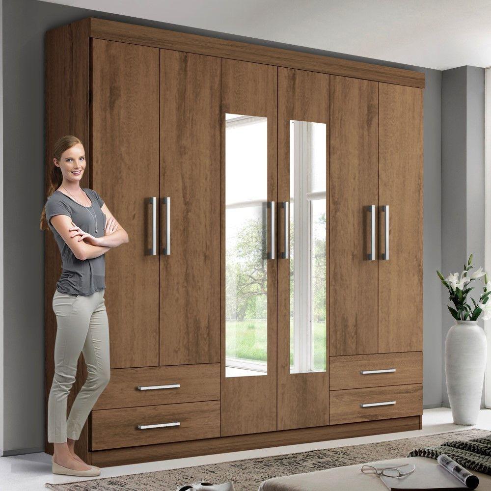 Guarda Roupa Casal Galaxy Freijó 6 Portas 4 Gavetas 2 Espelhos Minastex - 5