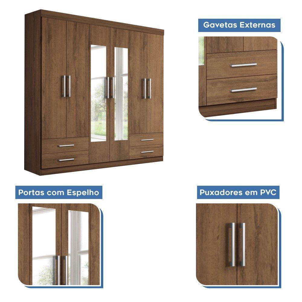 Guarda Roupa Casal Galaxy Freijó 6 Portas 4 Gavetas 2 Espelhos Minastex - 6