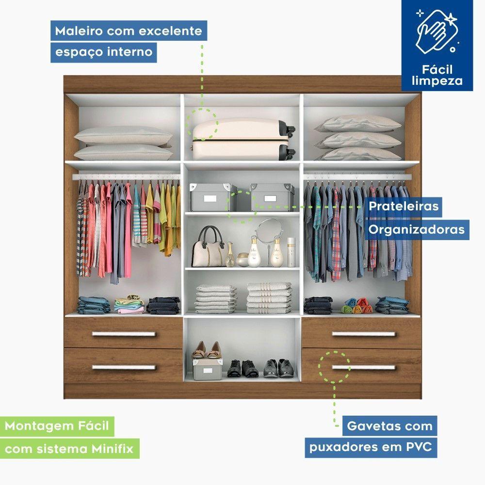 Guarda Roupa Casal Galaxy Freijó 6 Portas 4 Gavetas 2 Espelhos Minastex - 7