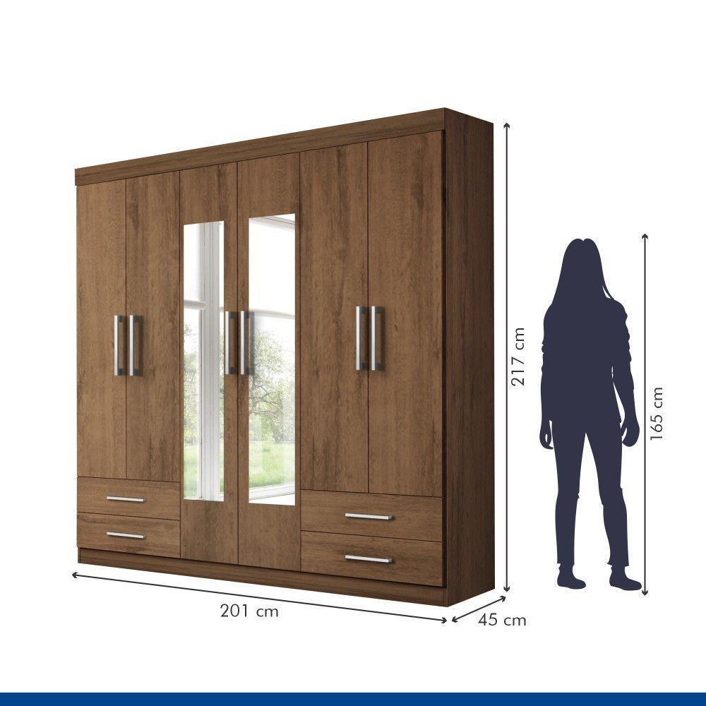 Guarda Roupa Casal Galaxy Freijó 6 Portas 4 Gavetas 2 Espelhos Minastex - 8