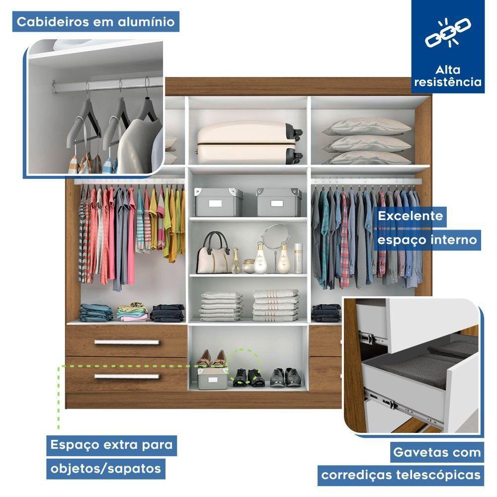 Guarda Roupa Casal Galaxy Freijó 6 Portas 4 Gavetas 2 Espelhos Minastex - 9