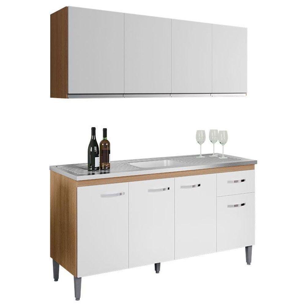 Balcão De Pia Gabriela 150cm E Armário Aéreo Andréia Amêndoa Branco - Ajl - 1