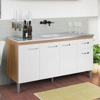 Balcão De Pia Gabriela 150cm E Armário Aéreo Andréia Amêndoa Branco - Ajl - 8