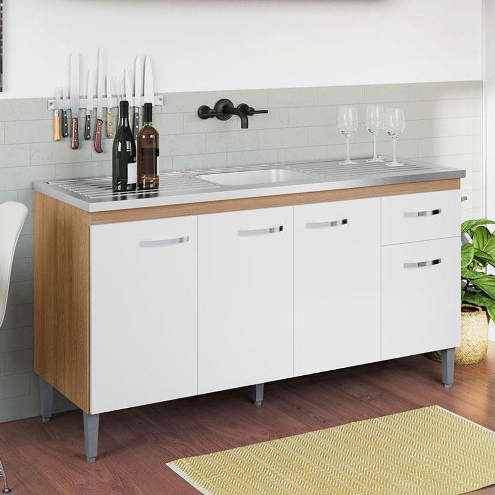 Balcão De Pia Gabriela 150cm Amêndoa Branco - Ajl - 5