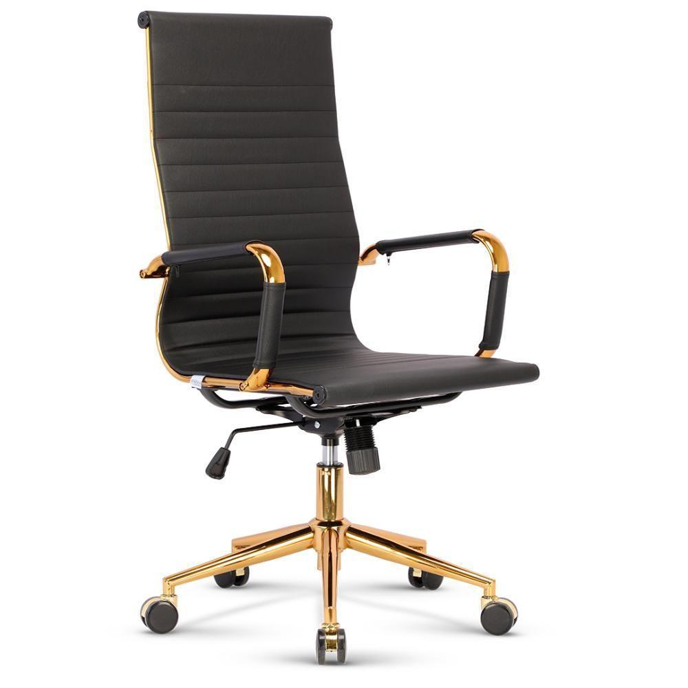 Cadeira Escritório Giratória Alta Presidente Anm03p Anima Esteirinha Pu Preto Base Rodízio Dourada - 2