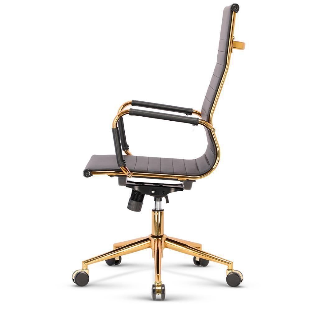 Cadeira Escritório Giratória Alta Presidente Anm03p Anima Esteirinha Pu Preto Base Rodízio Dourada - 3