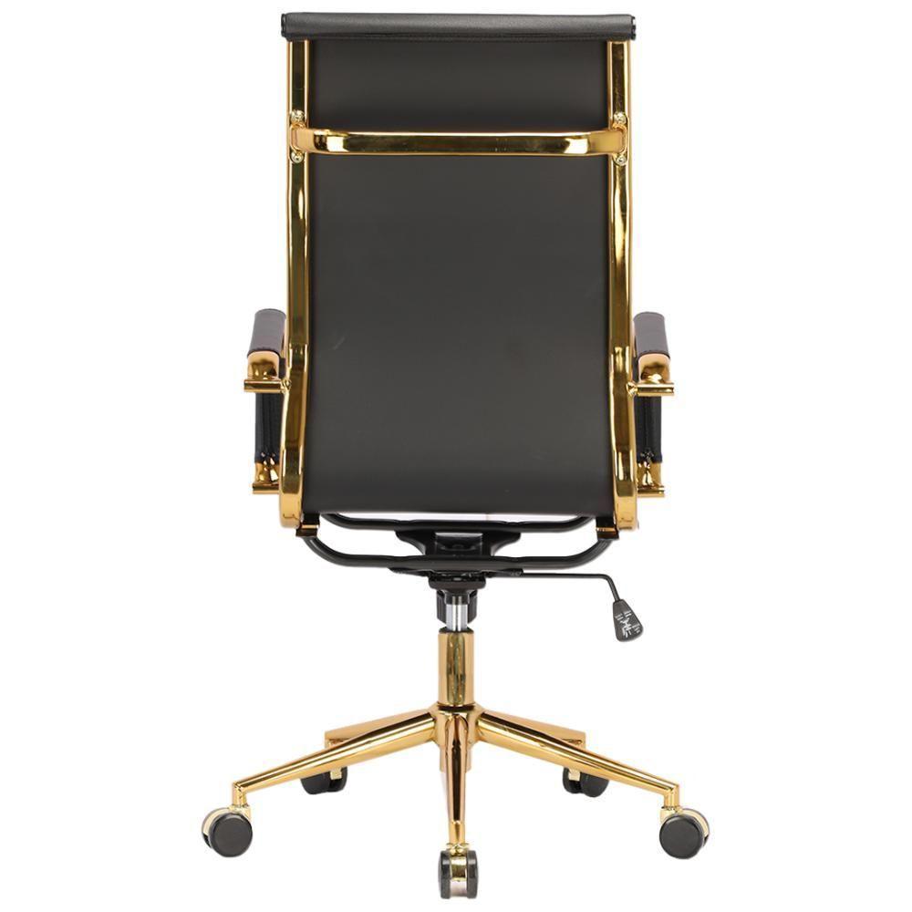 Cadeira Escritório Giratória Alta Presidente Anm03p Anima Esteirinha Pu Preto Base Rodízio Dourada - 4