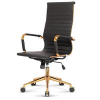 Cadeira Escritório Giratória Alta Presidente Anm03p Anima Esteirinha Pu Preto Base Rodízio Dourada - 1