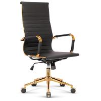 Cadeira Escritório Giratória Alta Presidente Anm03p Anima Esteirinha Pu Preto Base Rodízio Dourada - 2