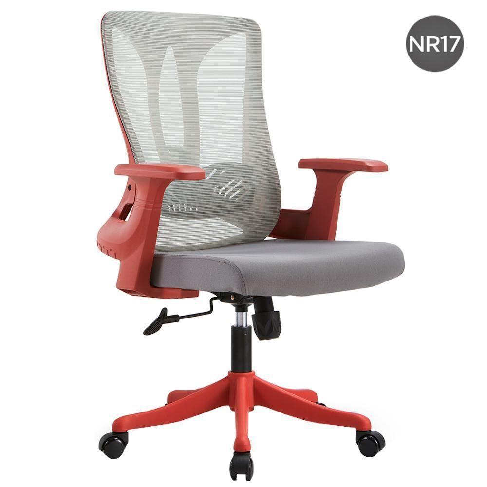 Cadeira Escritório Nr-17 Giratória Diretor Blm768d Blume Vermelha Tela Mesh Cinza Base Rodizio Nylon - 4