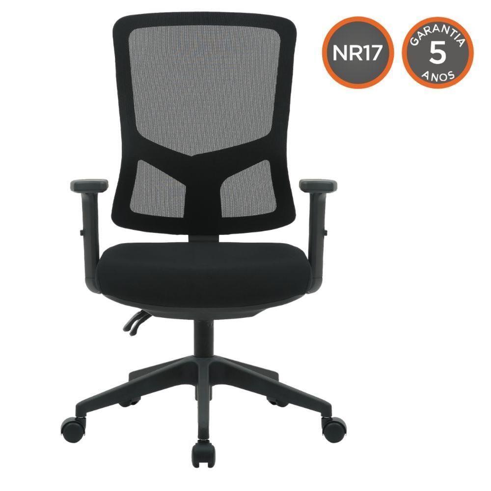 Cadeira Escritório Nr-17 Londres Diretor C/ Braços Fratini Encosto Tela Mesh Preta Base Rodízio - 2